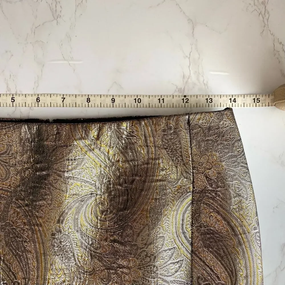 Jenni Kayne Metallic Brocade Knee Length Pencil Skirt XS Designer Silk Blend